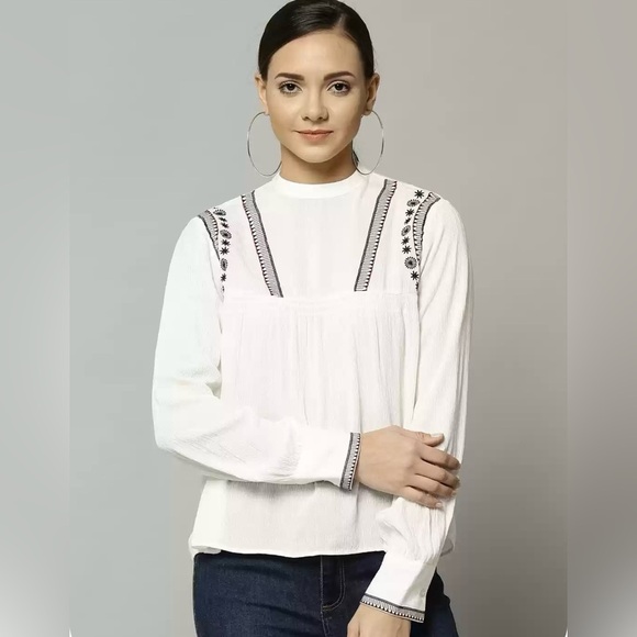 M&S White Bohemian Hippie Flowy Long Sleeve Blouse Embroidered - Picture 14 of 15